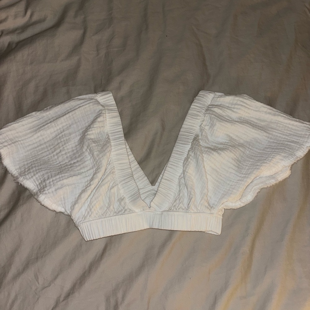 Aerie White V-Neck White Crop Blouse - Picture 2 of 3